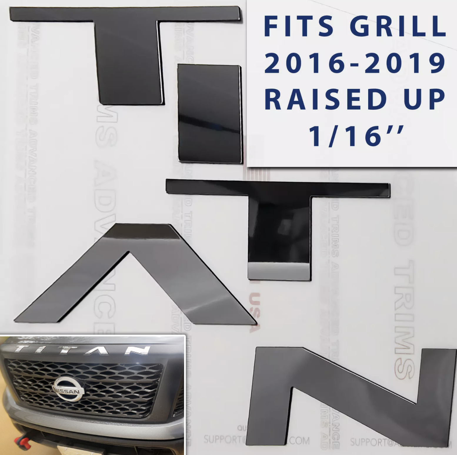 MIRROR CHROME Letters Nissan Titan Hood Grill ABS Plastic 2016 2017 2018 2019