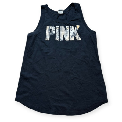PINK Victoria's Secret Women's Black Tiger Face Sleeveless Tank Top Small NWOT