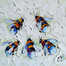 original oil painting HoneyBee Impasto artwork Insects small wall art 6*6 inch