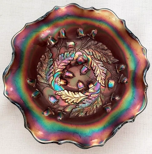 ca 1910 FENTON CARNIVAL GLASS COBALT ACORN Rainbow/Iridescent/Iridized,No Chips