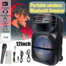 Portable 12  Bluetooth Speaker Subwoofer Heavy Bass Party DJ System Mic AUX FM