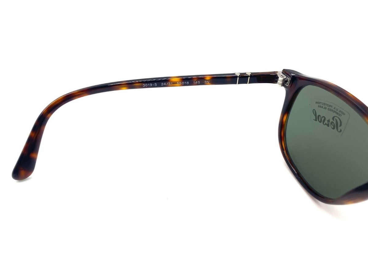 Persol Unisex PO3019S Sunglasses — Havana Frame, Crystal Green Lenses, 55mm - View #9