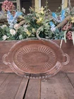 Vintage Hocking Mayfair Open Rose Pink Depression Glass Oval Platter w/ Handles