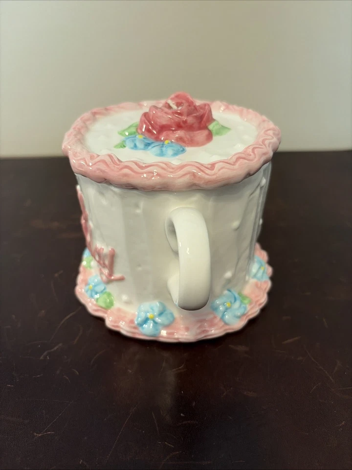 Taza de pastel floral vintage Teleflora feliz cumpleaños tapa cubierta taza Foto 3 de 4