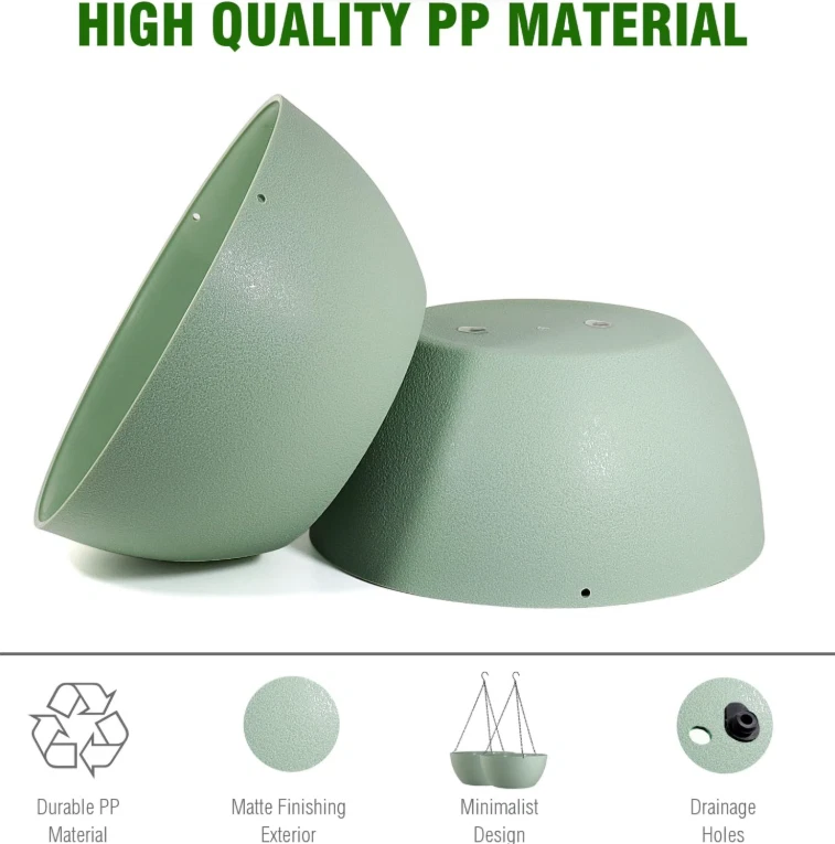 Paquete de 2 macetas colgantes grandes de 13 pulgadas con orificio de drenaje y cadena colgante verde Foto 3 de 4