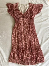 Max Studio Floral Smocked Waist Flutter Sleeve A Line Dress Size L New.