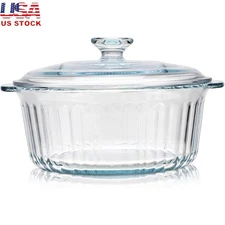 High Borosilicate Glass Casserole Dish W/ Lid Oven Microwave Safe Durable 2.4QT