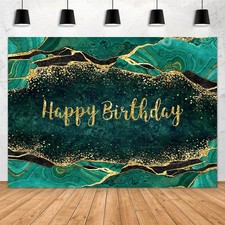 7x5ft Green Marble Happy Birthday Backdrop Glitter Gold Dots Girls Women Swee...