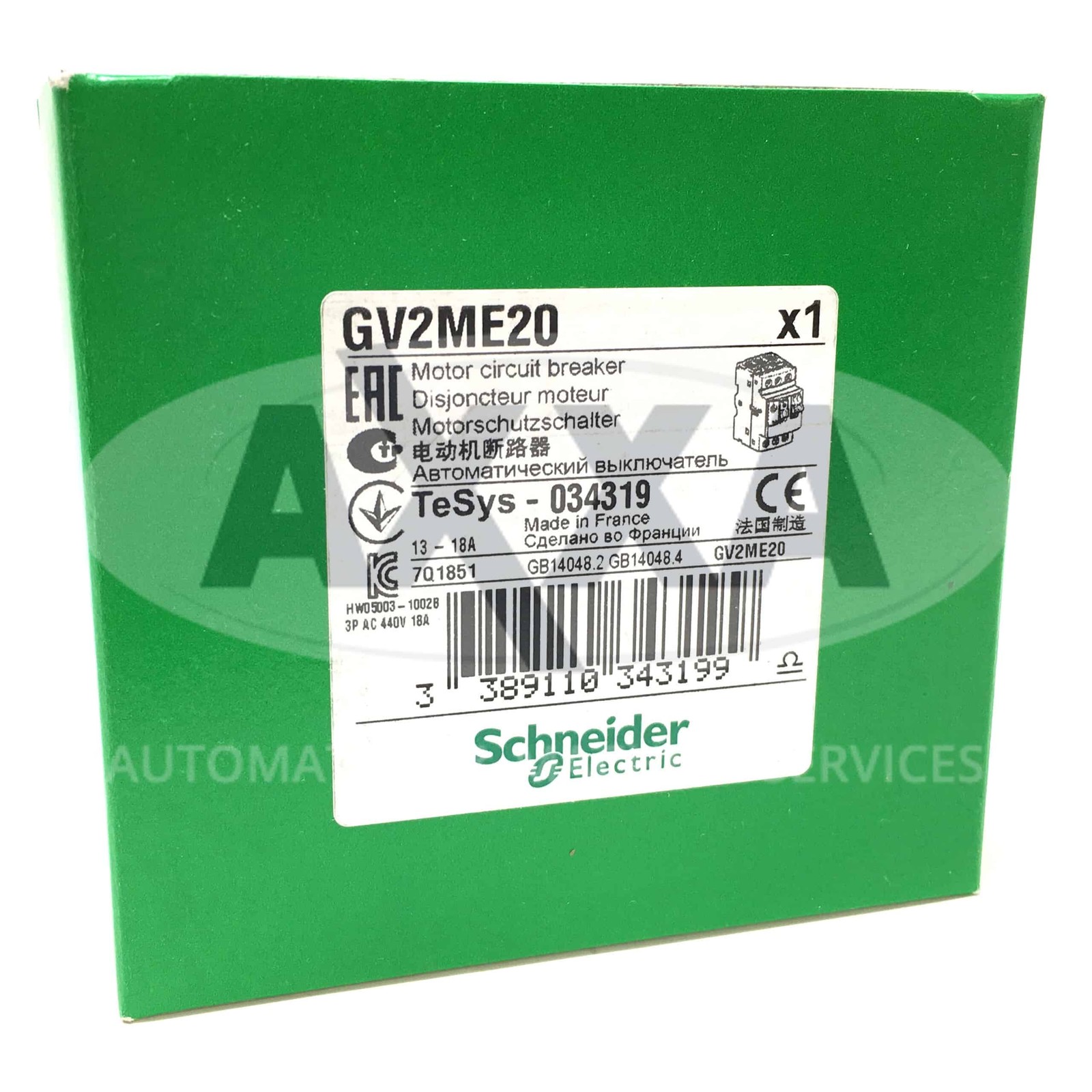 Motor circuit Breaker GV2ME20 034319 Schneider 13-18A GV2-ME20