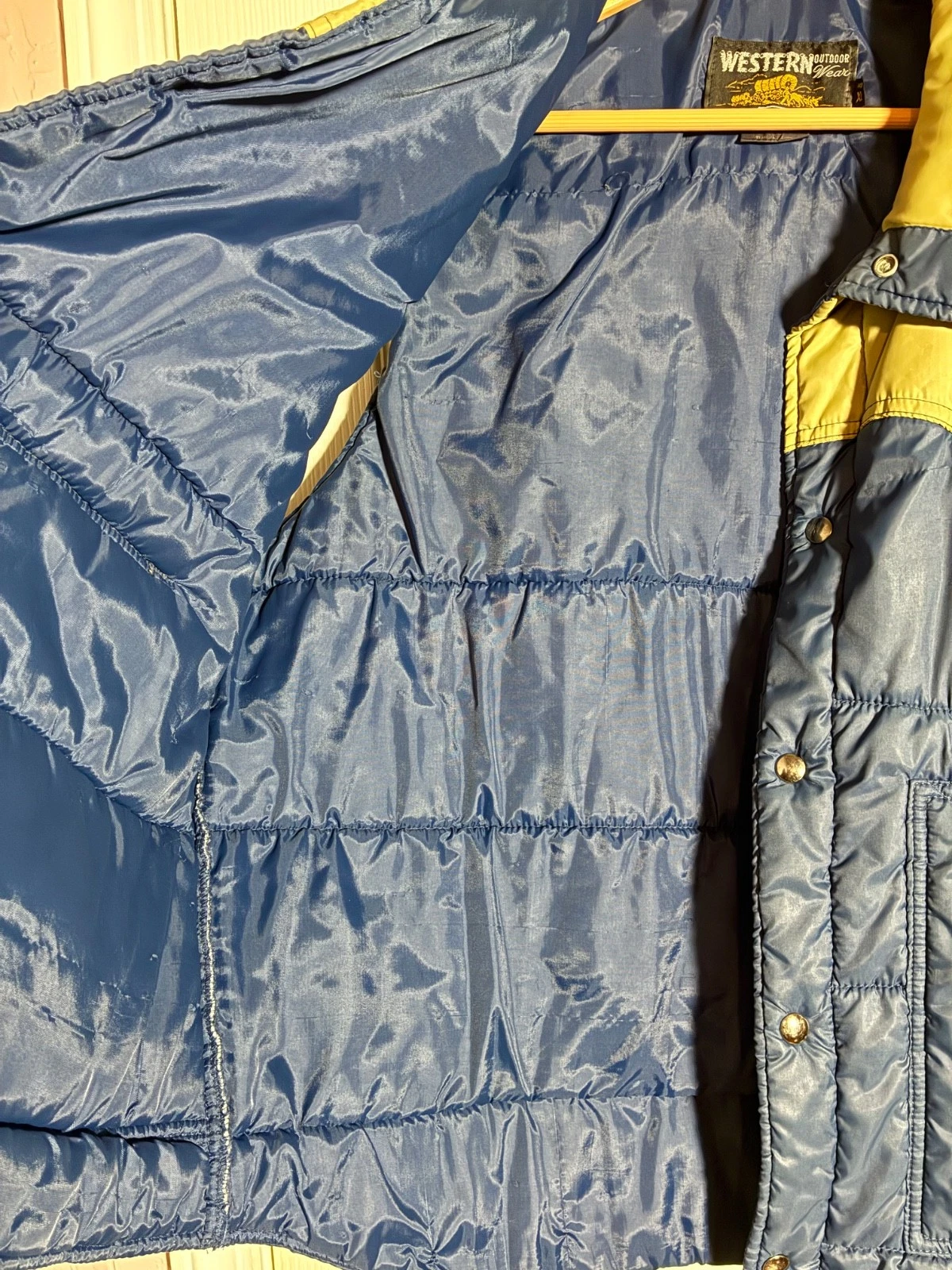 Vintage Sears Western Vest Puffer Snap Front Ski Blue Tan Snap XL - product detail image 8