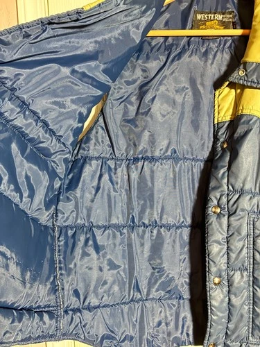 Vintage Sears Western Vest Puffer Snap Front Ski Blue Tan Snap XL image 8