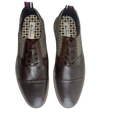 NWOT Ben Sherman Brown Leather Cap Toe Oxford with Houndstooth Detail Size 10