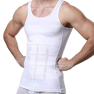  Mens Slimming Body Shaper Vest Shirt Abs Abdomen Slim Medium White