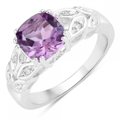 Dazzling Womens 14K White Gold Plated Amethyst and Topaz Size 7 Designer Ring