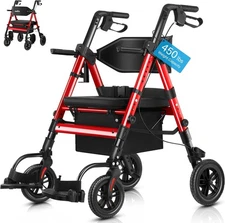 10" All Terrain Rollator Walker Transport Wheelchair Combo, 2 in 1 Rolling,450lb
