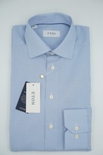 Men ETON Shirt Single Cuff Check Slim Fit Size 39 15.5