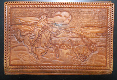 Tooled Leather Rodeo Scene Book/Album Cover - Measures Approximately 6.5'' x 9.5''