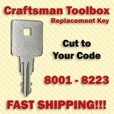 Craftsman Toolbox Replacement Key Cut to Your Code 8001 - 8223