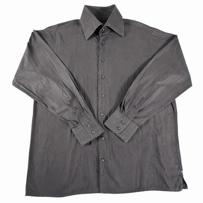 Yves Saint Laurent YVES Dress Shirt XL Gray Contrast Stitch Button Front