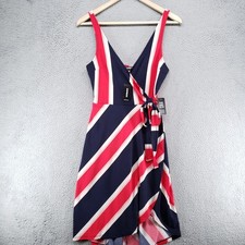 Express Womens XS Romper Navy Red White Striped Sleeveless Wrap Tie Waist $59.90