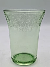 Hazel Atlas 4.25" Tumbler Flat 9 oz. Uranium Green Glass Florentine #2 MANY See