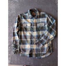 Orvis Mens Plaid Flannel Shirt Blue Green Fleece Lined Collar Medium Long Sleeve