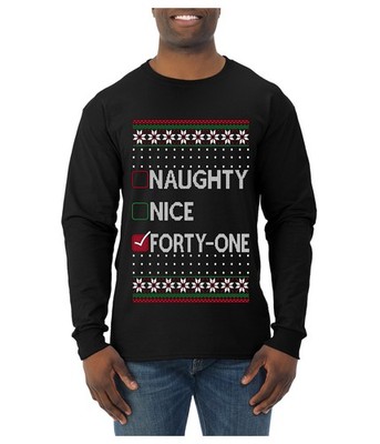 Naughty Nice Forty-One Simple List 41 Ugly Christmas Mens Long Sleeve Shirt