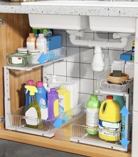 UMDONX 2 Pack Under Sink Storage Kitchen Organiser Pull out Drawers 2 Tier 2 pck