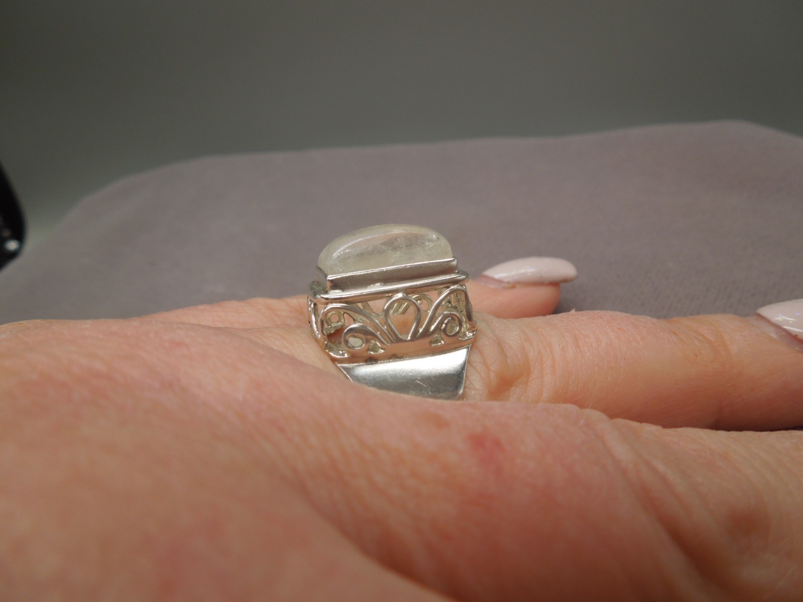 Sterling Silver Large Rectangular Moonstone in Hi… - image 9