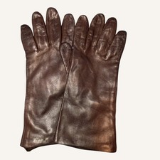 Vintage ladies dark brown genuine leather gloves, size 7.5, acrylic lining