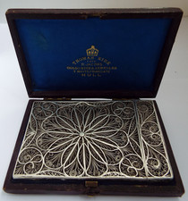 SUPERB RARE CASED ANTIQUE GEORGIAN 1830 SOLID STERLING SILVER FILIGREE CARD CASE