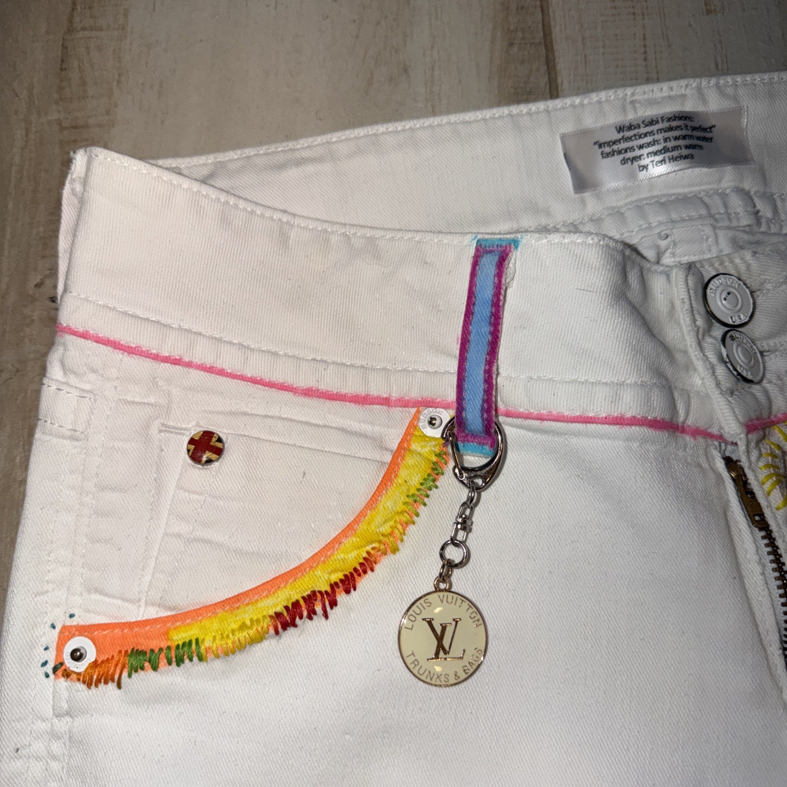 Custom White Patchwork Jeans Size 27 Upcycled Den… - image 2