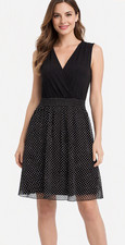 Signature Collection Sleeveless Fit&Flare Dress Polka Dot Sheer Lined Skirt XL
