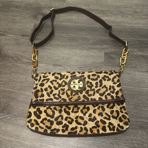 Borsa pieghevole Tory Burch a tracolla leopardata stampa ghepardo rara da trovare bella
