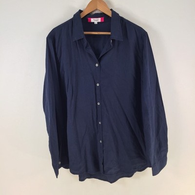 basics by threadz womens button up shirt size XL navy blue lyocell collar 127832