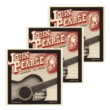 3 Sets John Pearse Phosphor Bronze Acoustic Guitar Strings 500XL Ex Light 10-47