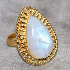 Golden Plated Rainbow Moonstone Ring US 7.5 Must Have Jewelry Trendy GW