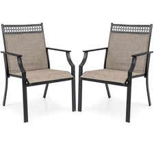 Heavy-duty Metal Frame Dining Chairs Set of 2 All Weather Outdoor Chairs Coffee