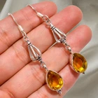 November Birth Genuine Citrine Wife Dangle Drop Hook Earrings Jewelry 925 Silver