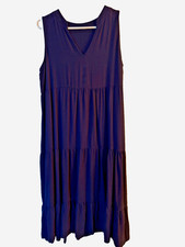 navy sleeveless  tiered dress boho hippy bohemian maxi womens size small travel