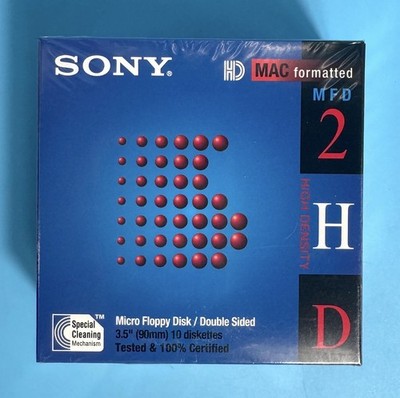 Box of 10 Sony 3.5'' Floppy Disks 1.4MB Apple Macintosh Formatted 10MFD-2HDCFM