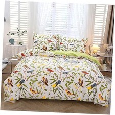 3 Pieces King Size Duvet Cover Set, 100 Cotton King-3pcs Leaves and Birds