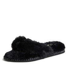 Women's Dearfoams Marie Furry Slippers Large, Black 
