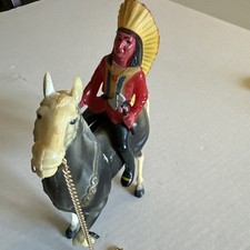 Vintage 1950s Painted Native American Indian Chief on Horse Toy Figure