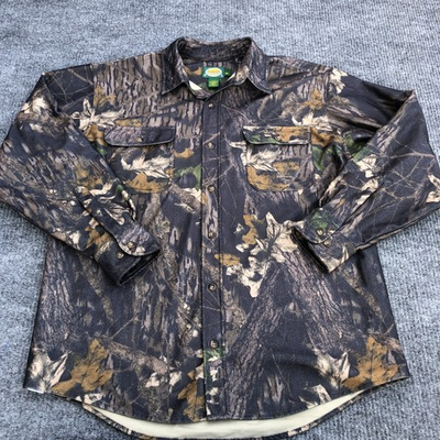 #ad Cabela#x27;s Shirt Mens Large Camo Mossy Oak Break Up Flannel Hunting Button Front $23.99