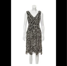 Carolina Herrera Black & Ivory Silk Chiffon Polka Dot Cocktail Dress Size 6