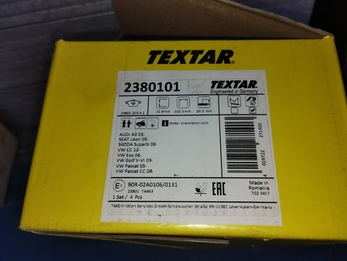 2380101 Kit pastiglie TEXTAR freno anteriore per AUDI A3 SEAT LEON VW GOLF V - Imagen 2 de 2