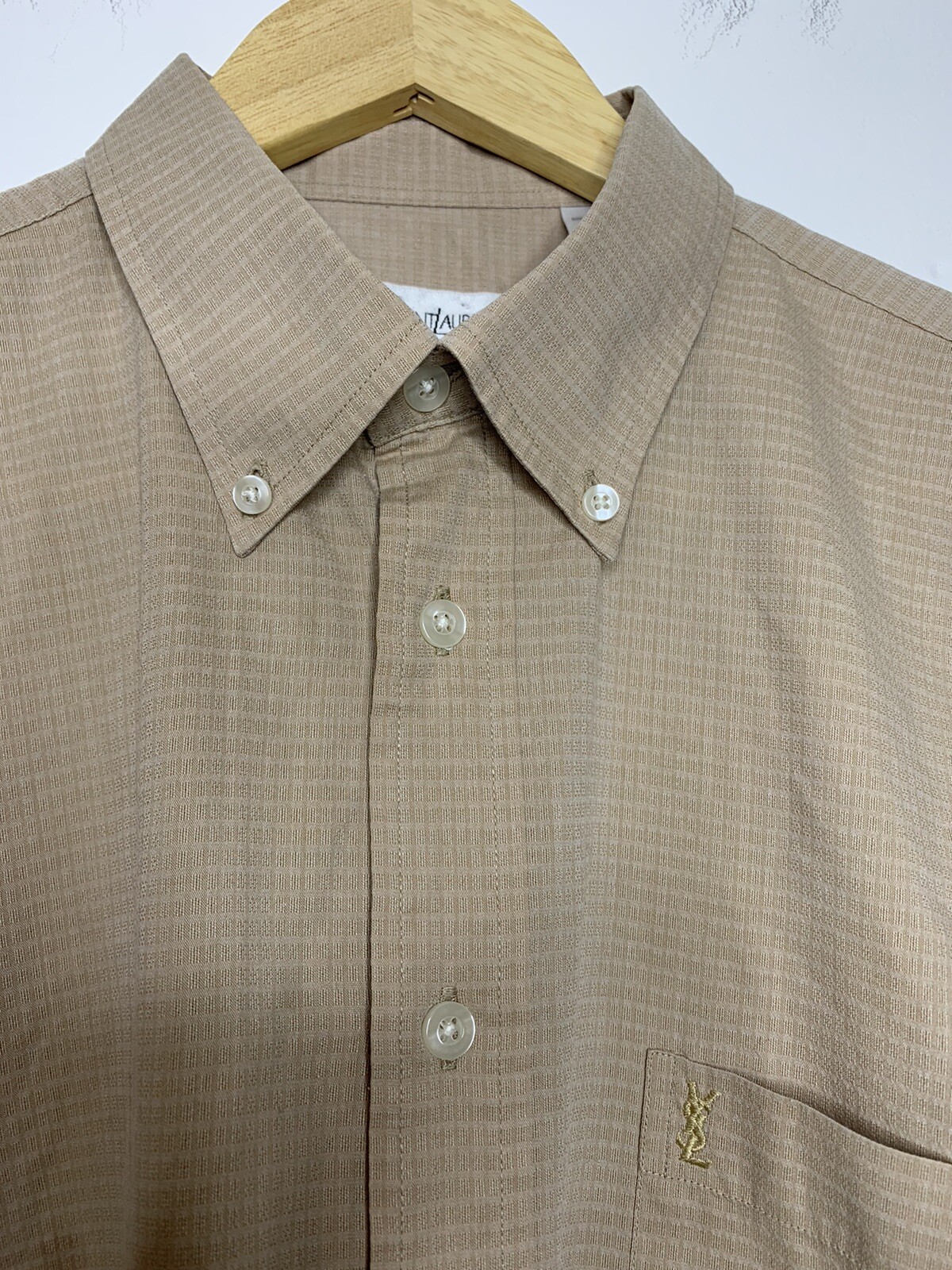 Camicia Yves Saint Laurent YSL Pour Homme beige scuro etichetta dorata beige grande uomo