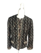 Women's Dara Lamb Black Multi Textured Woven Button Front Jacket Size 8