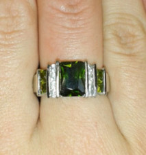 Women's Solid Sterling Silver FAS 925 Green and White Stone Cocktail Ring Size 8